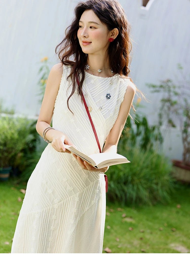 MISHOW Asymmetric Lace Fishtail Dress 2026 Summer Flower Embroidery Sleeveless Elegant Dress Round Neck Long Dresses MXE35L2301