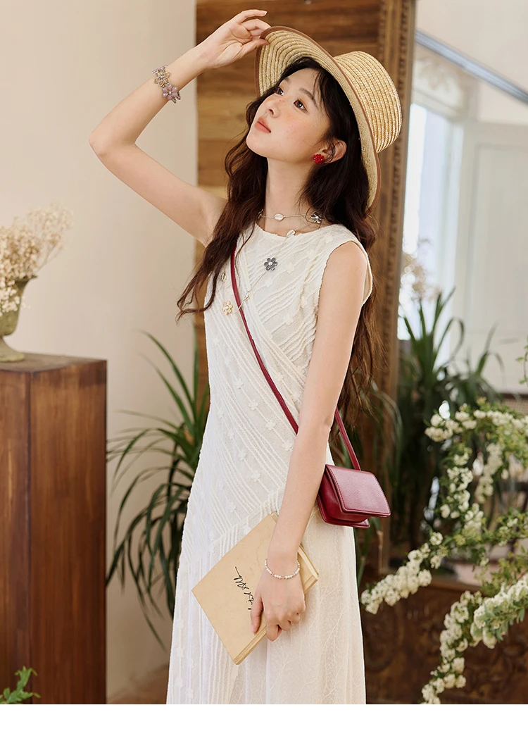 MISHOW Asymmetric Lace Fishtail Dress 2026 Summer Flower Embroidery Sleeveless Elegant Dress Round Neck Long Dresses MXE35L2301