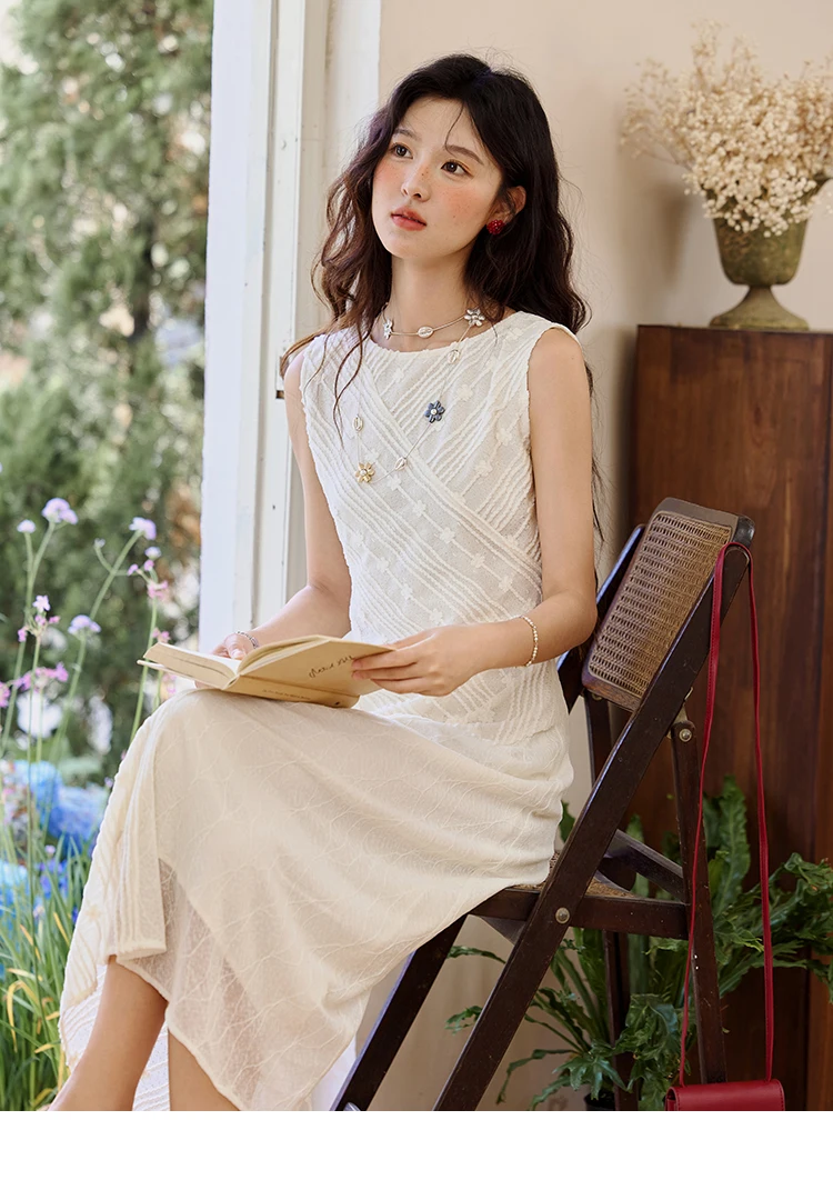 MISHOW Asymmetric Lace Fishtail Dress 2026 Summer Flower Embroidery Sleeveless Elegant Dress Round Neck Long Dresses MXE35L2301