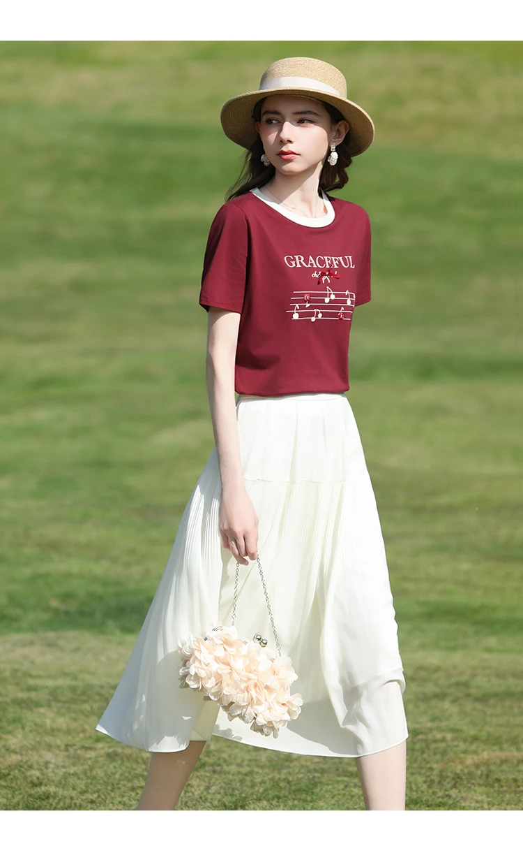 I BELIEVE YOU Short Sleeves Round Neck T-Shirt 2026 Summer New Bead Embroidery Bow Printing Casual Elegant Top Women 2261016244