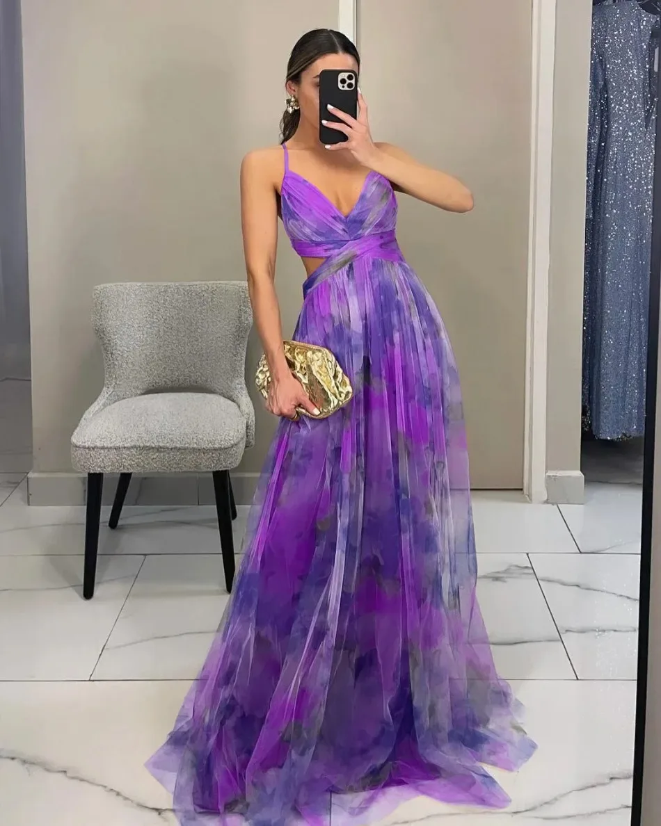 Women's S-XL Size Spring Summer Mesh Printed Hanging Dress Holiday Leisure Party Fashion Slimming Versatile Lady‘s Party Dress