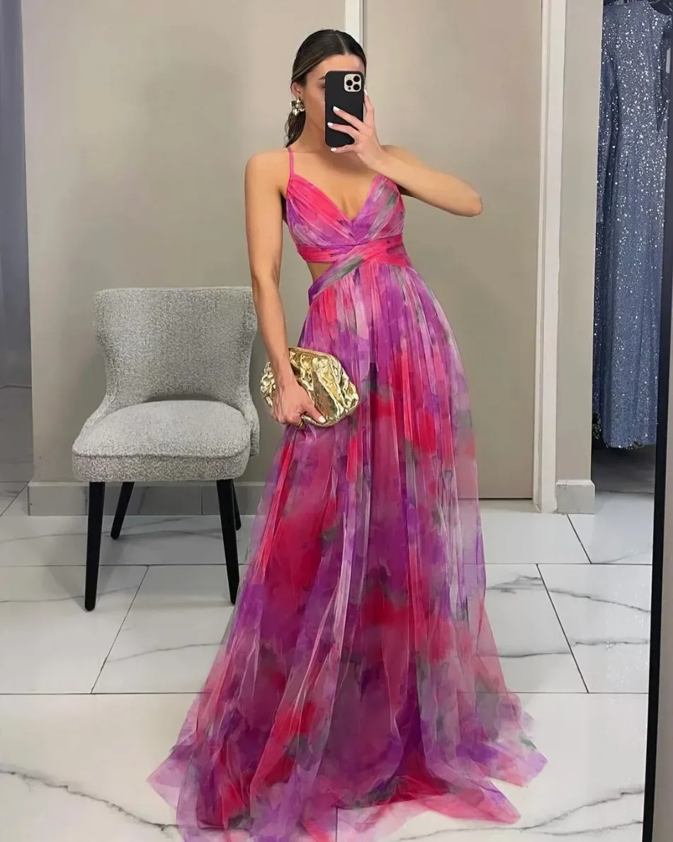 Women's S-XL Size Spring Summer Mesh Printed Hanging Dress Holiday Leisure Party Fashion Slimming Versatile Lady‘s Party Dress
