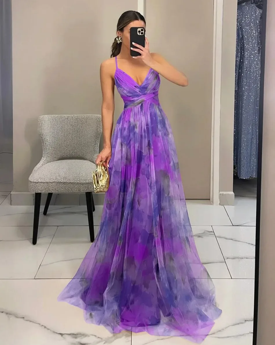Women's S-XL Size Spring Summer Mesh Printed Hanging Dress Holiday Leisure Party Fashion Slimming Versatile Lady‘s Party Dress
