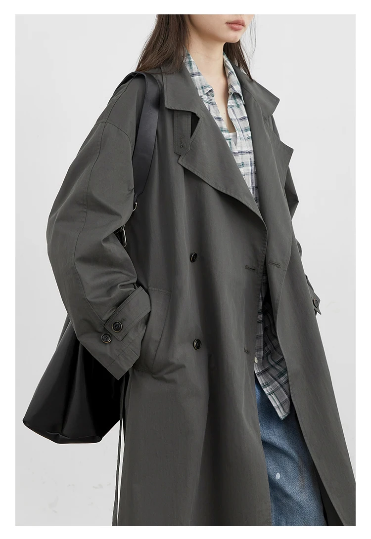 CHIC VEN Fashion Women Long Trench Coat Solid Belt Loose Casual Windbreaker Double-breasted Female Overcoat Spring Autumn 2025