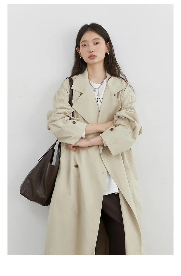 CHIC VEN Fashion Women Long Trench Coat Solid Belt Loose Casual Windbreaker Double-breasted Female Overcoat Spring Autumn 2025