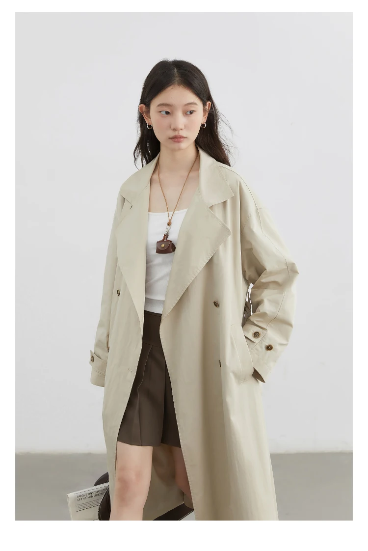 CHIC VEN Fashion Women Long Trench Coat Solid Belt Loose Casual Windbreaker Double-breasted Female Overcoat Spring Autumn 2025