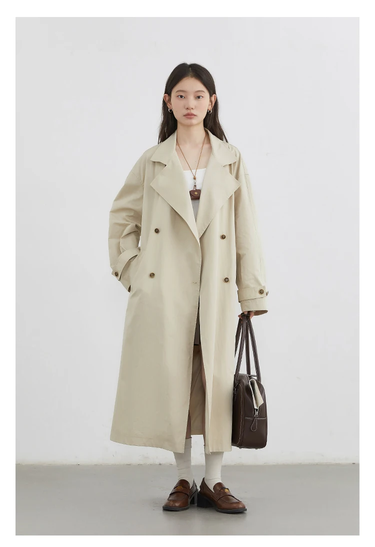 CHIC VEN Fashion Women Long Trench Coat Solid Belt Loose Casual Windbreaker Double-breasted Female Overcoat Spring Autumn 2025