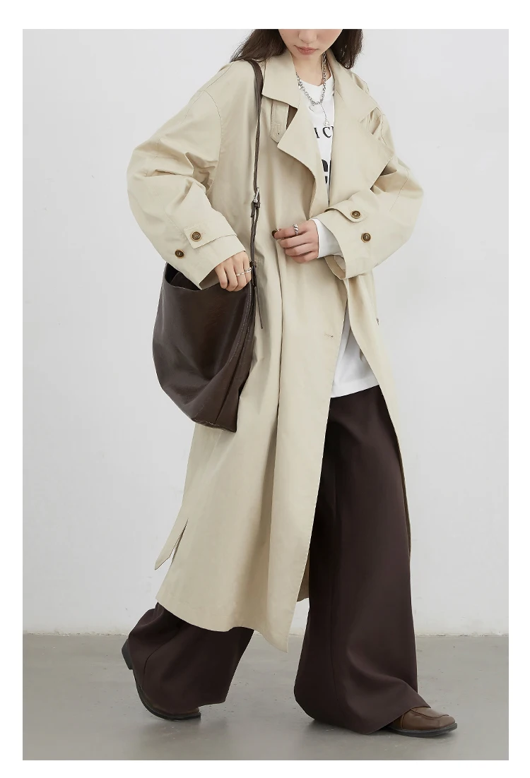 CHIC VEN Fashion Women Long Trench Coat Solid Belt Loose Casual Windbreaker Double-breasted Female Overcoat Spring Autumn 2025