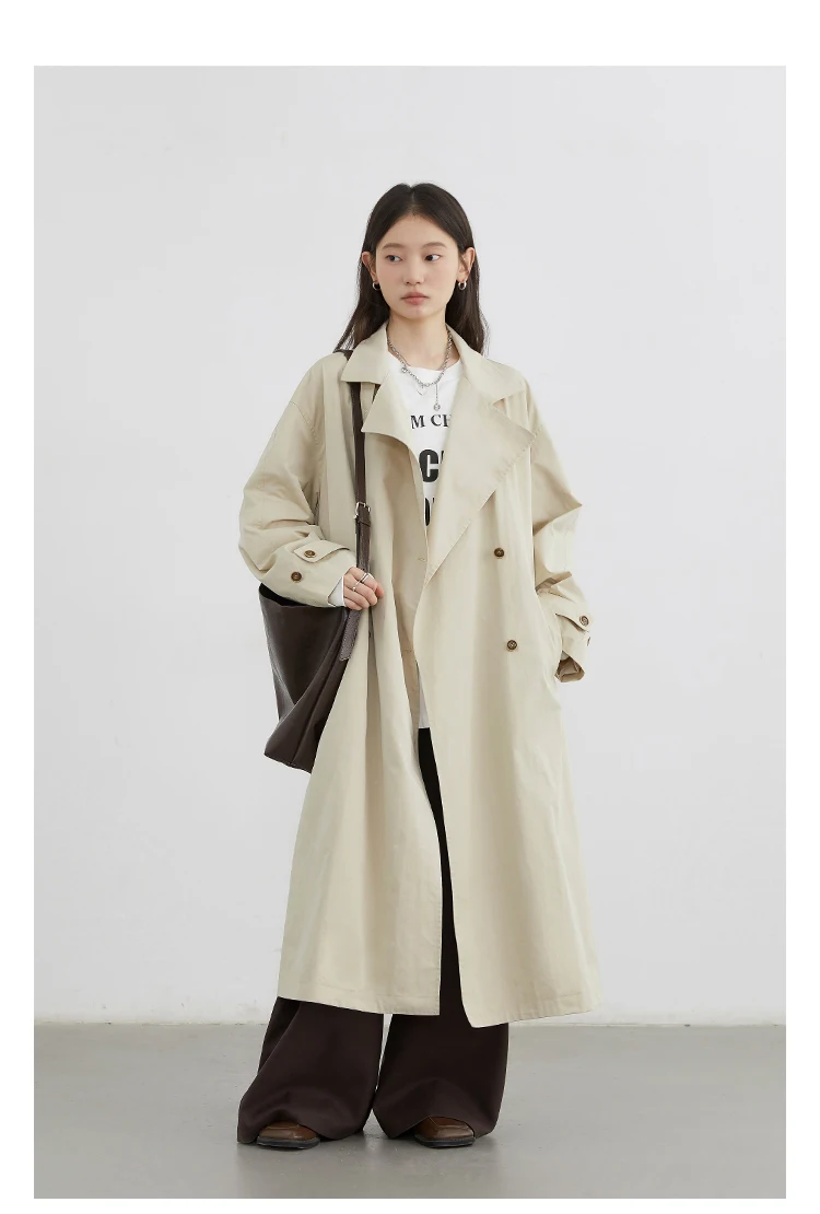 CHIC VEN Fashion Women Long Trench Coat Solid Belt Loose Casual Windbreaker Double-breasted Female Overcoat Spring Autumn 2025