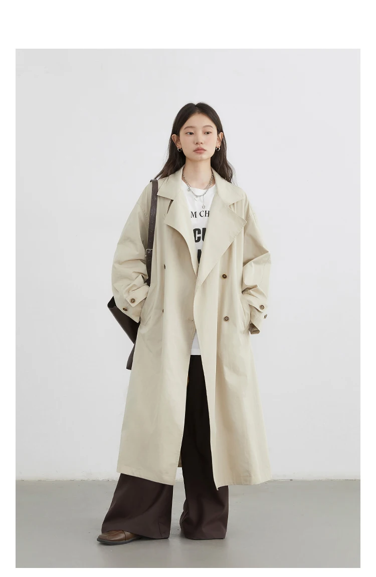 CHIC VEN Fashion Women Long Trench Coat Solid Belt Loose Casual Windbreaker Double-breasted Female Overcoat Spring Autumn 2025