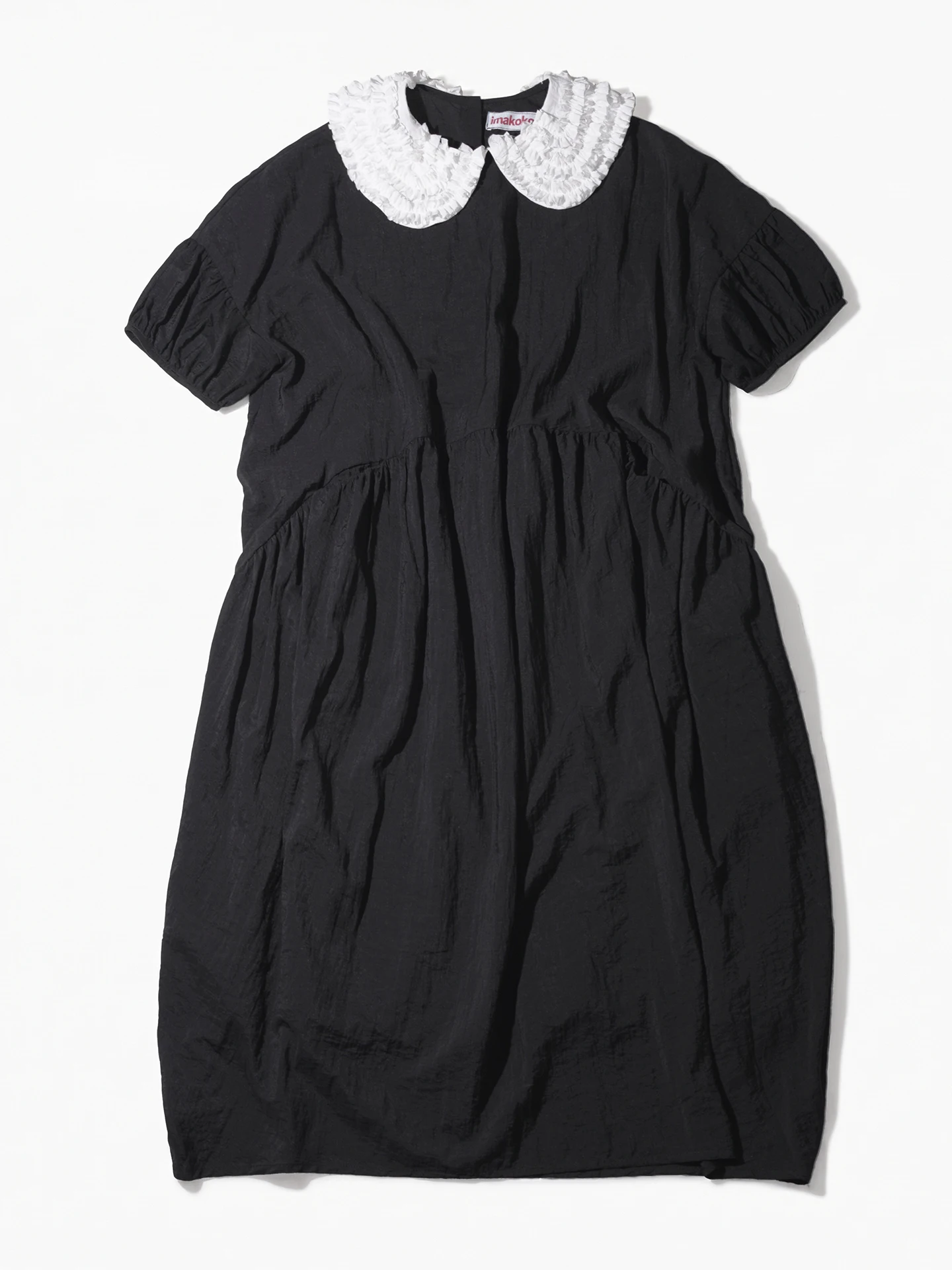 imakokoni original summer black age reducing dress, women's artistic slightly wrinkled texture, doll neck casual dress 265581
