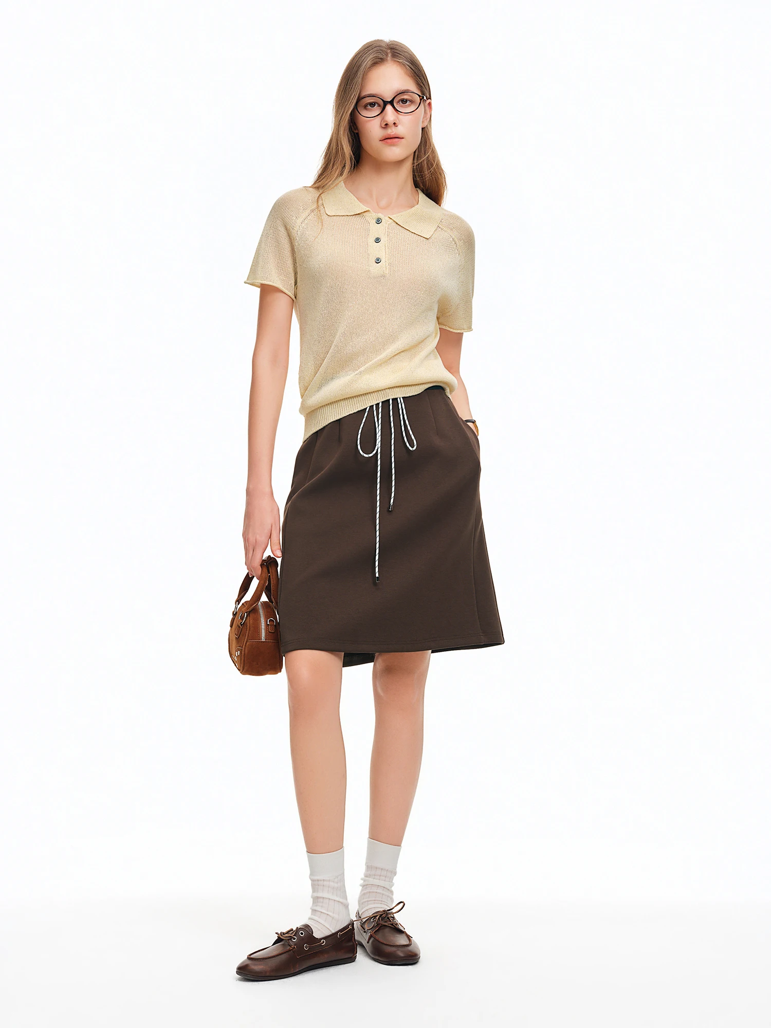 DUSHU Women 【Elegant Summer Elegance】 POLO Collar Knit 2026 Summer New Arrival Chic Casual Style Short Sleeve Top Loose T-shirt