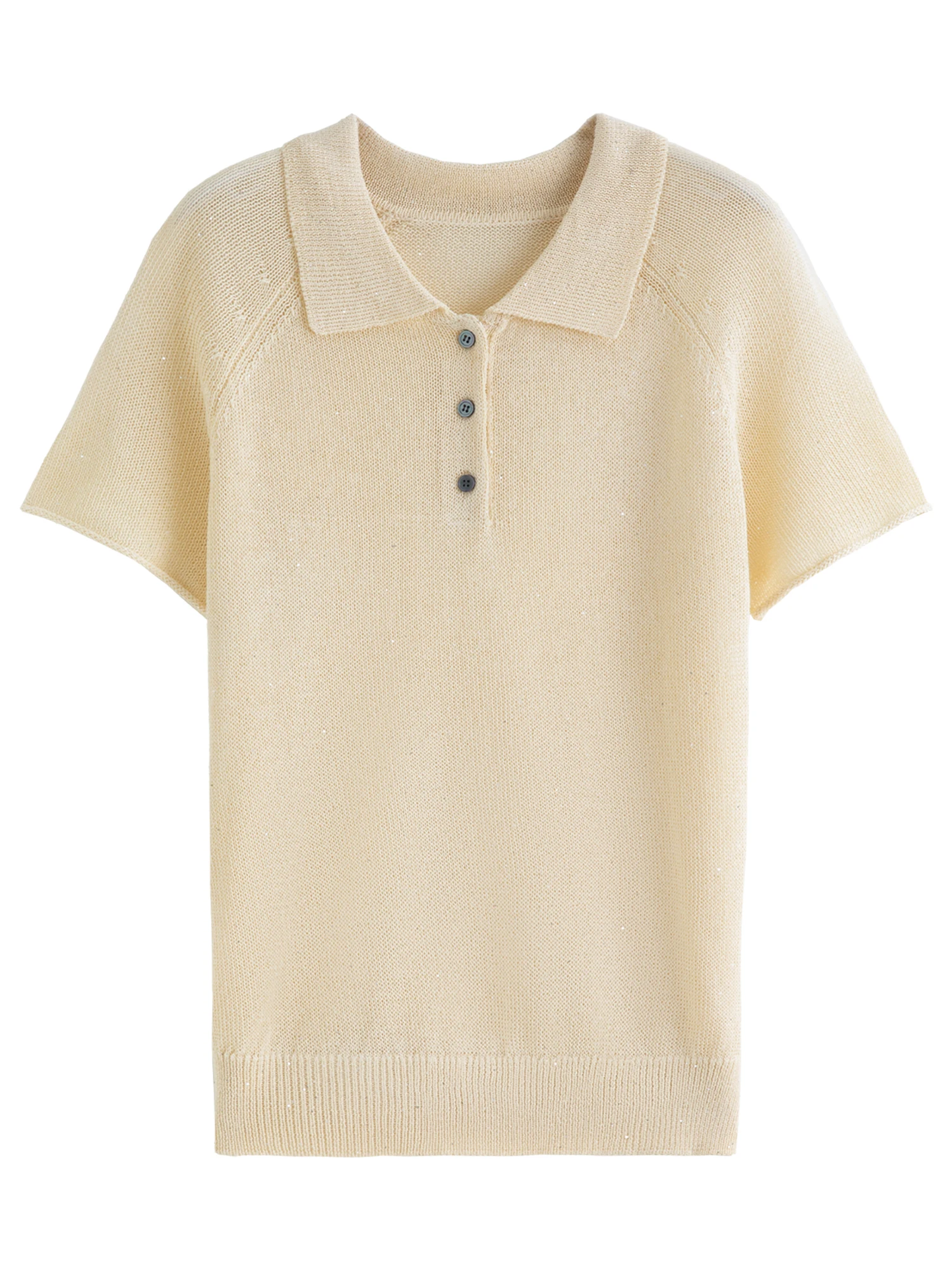 DUSHU Women 【Elegant Summer Elegance】 POLO Collar Knit 2026 Summer New Arrival Chic Casual Style Short Sleeve Top Loose T-shirt