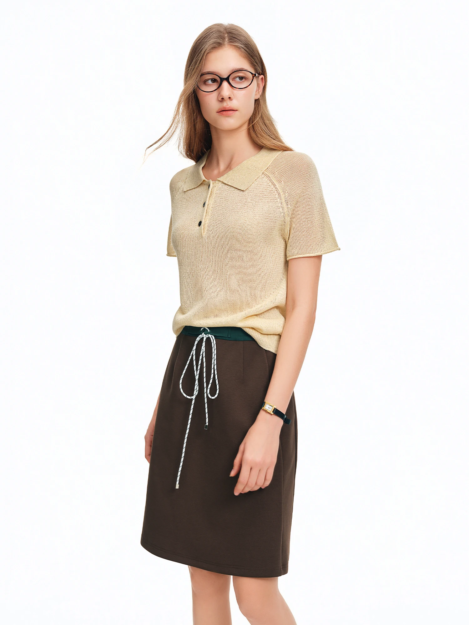 DUSHU Women 【Elegant Summer Elegance】 POLO Collar Knit 2026 Summer New Arrival Chic Casual Style Short Sleeve Top Loose T-shirt