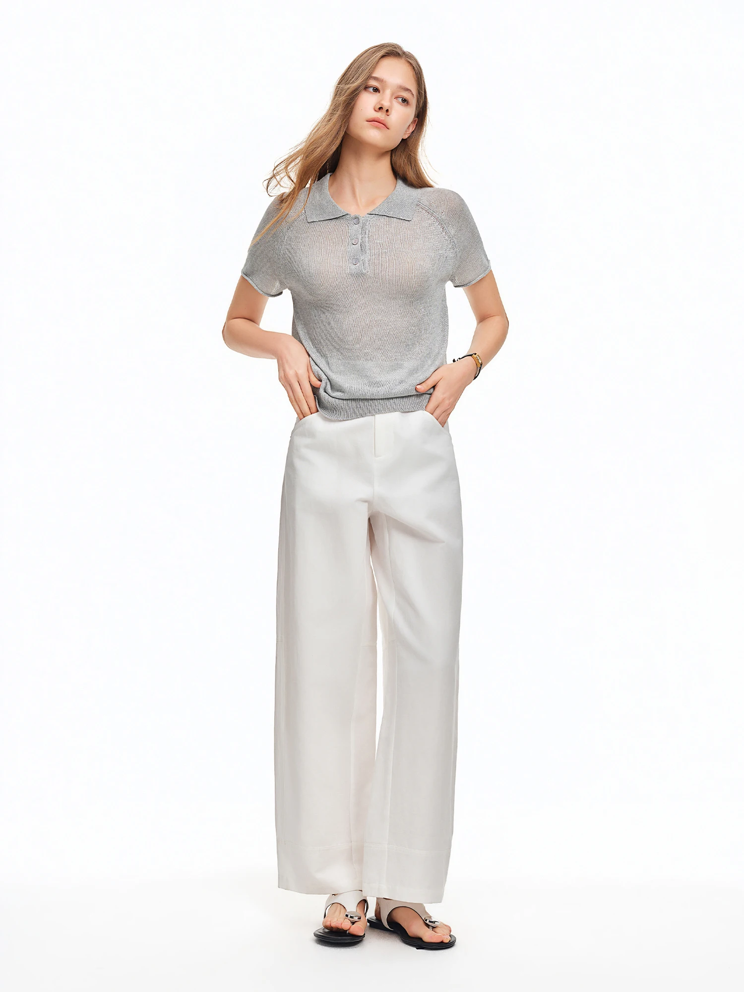 DUSHU Women 【Elegant Summer Elegance】 POLO Collar Knit 2026 Summer New Arrival Chic Casual Style Short Sleeve Top Loose T-shirt