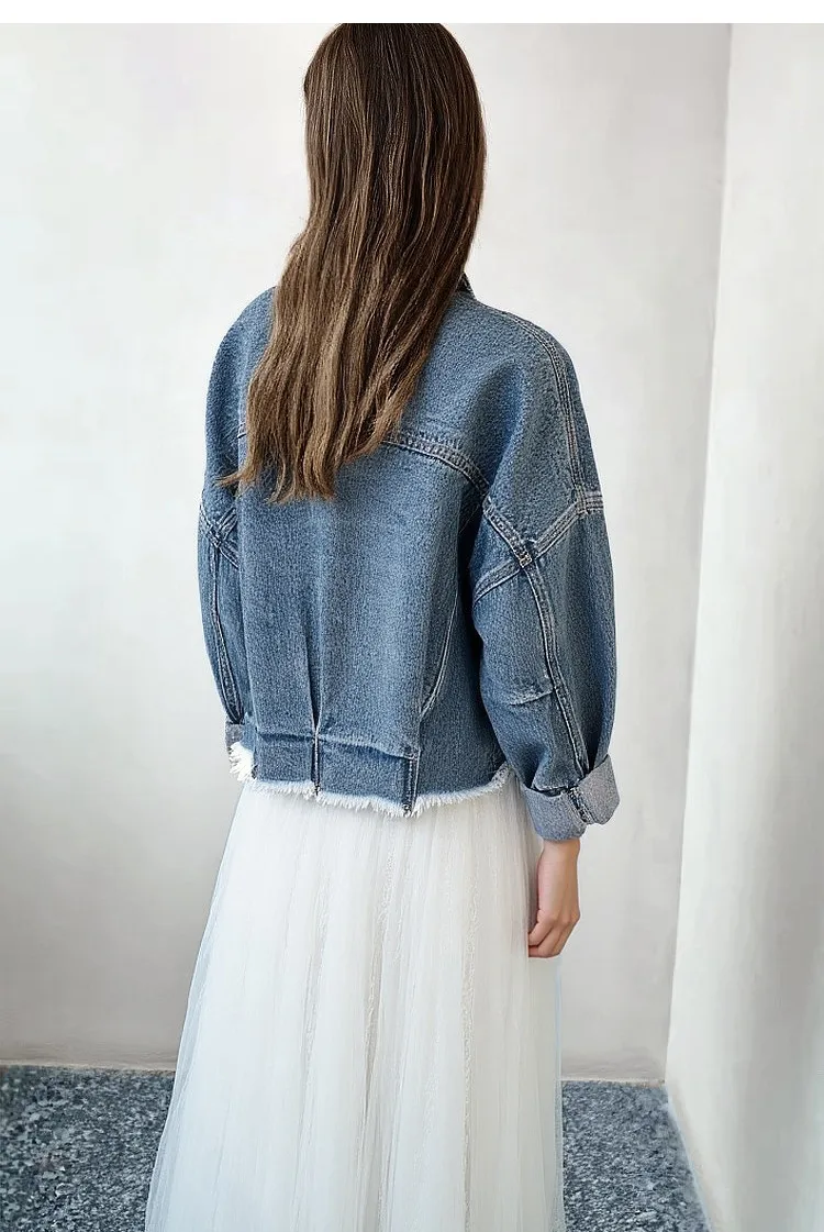 Amii Minimalism Women Jackets 2026 Autumn New Casual Versatile Pocket Women's Denim Jacket Short Loose Cotton Top 12611029