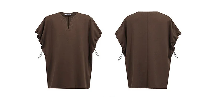 Amii V-Neck Women's T-Shirt 2026 Summer New Adjustable Cuff Stretch Tee Loose Casual Dolman Short Sleeve Top For Women 12622182