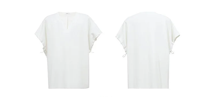 Amii V-Neck Women's T-Shirt 2026 Summer New Adjustable Cuff Stretch Tee Loose Casual Dolman Short Sleeve Top For Women 12622182