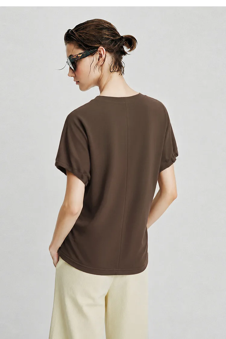 Amii V-Neck Women's T-Shirt 2026 Summer New Adjustable Cuff Stretch Tee Loose Casual Dolman Short Sleeve Top For Women 12622182