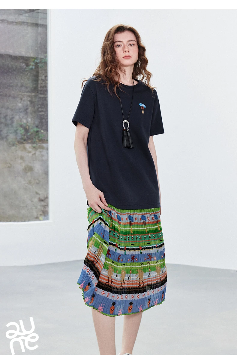 TOYOUTH Women Gong Zhang Zhang Collaboration Dress 2026 Summer New Quirky Vacation Artistic Patchwork T-Shirt Dress