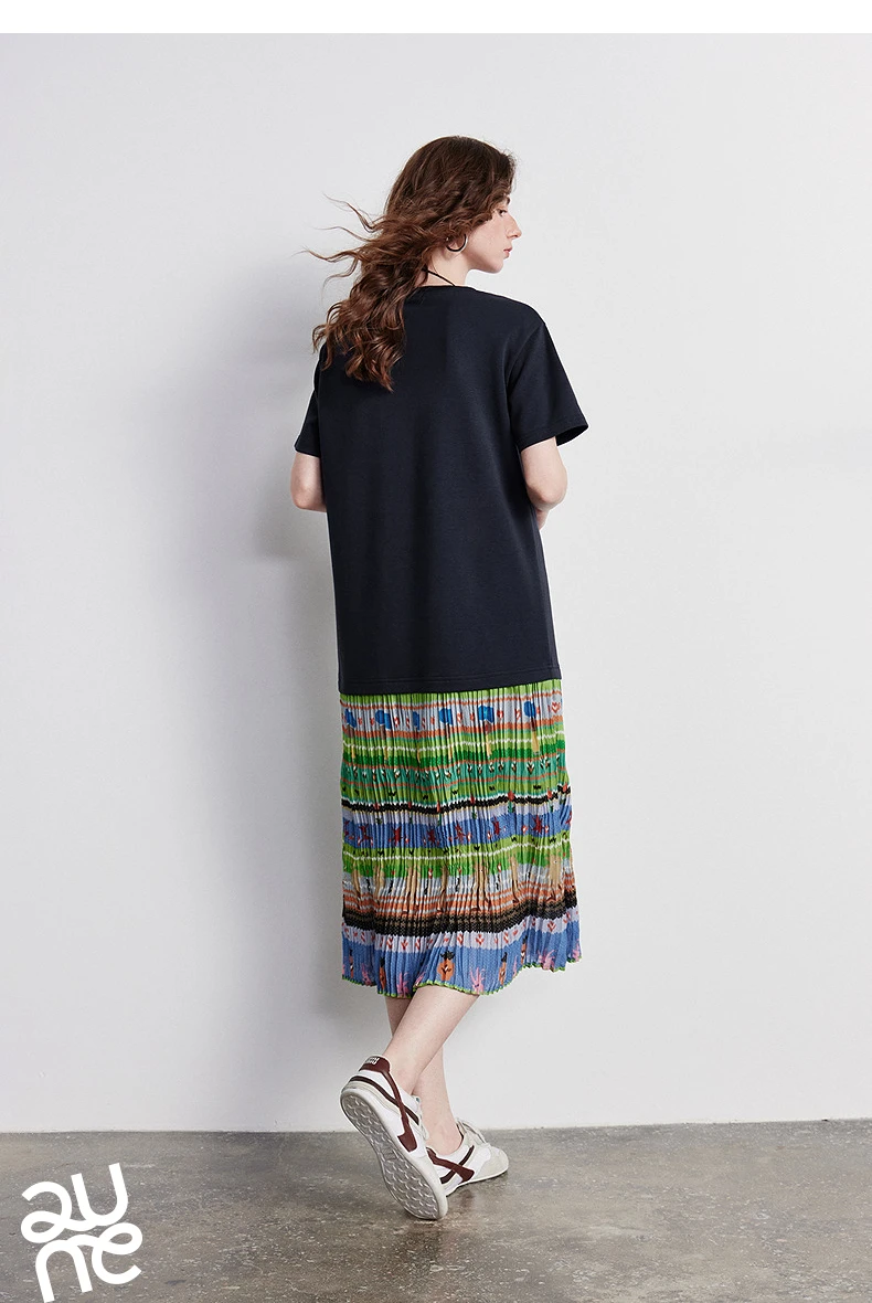 TOYOUTH Women Gong Zhang Zhang Collaboration Dress 2026 Summer New Quirky Vacation Artistic Patchwork T-Shirt Dress