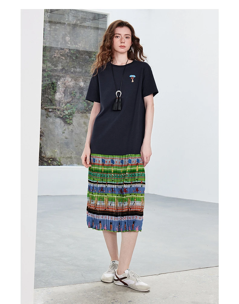 TOYOUTH Women Gong Zhang Zhang Collaboration Dress 2026 Summer New Quirky Vacation Artistic Patchwork T-Shirt Dress