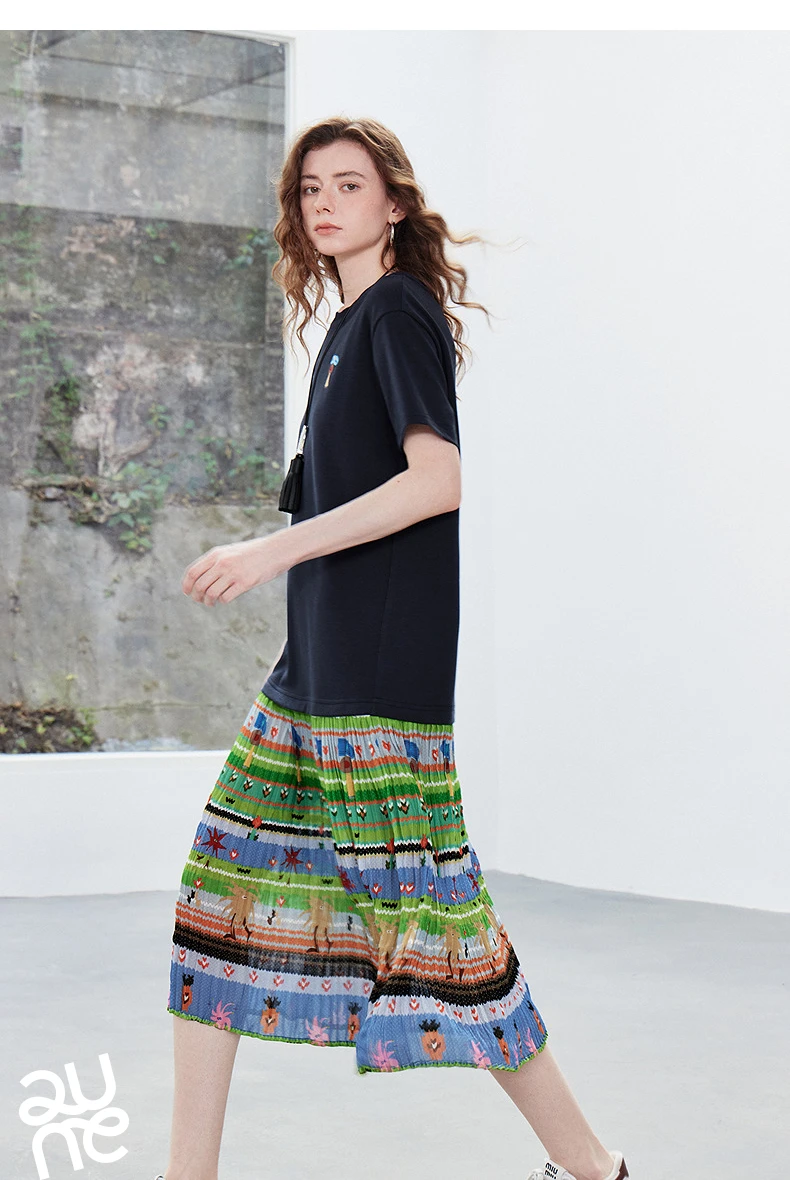 TOYOUTH Women Gong Zhang Zhang Collaboration Dress 2026 Summer New Quirky Vacation Artistic Patchwork T-Shirt Dress
