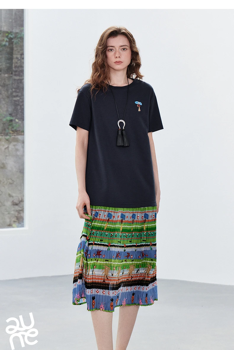 TOYOUTH Women Gong Zhang Zhang Collaboration Dress 2026 Summer New Quirky Vacation Artistic Patchwork T-Shirt Dress