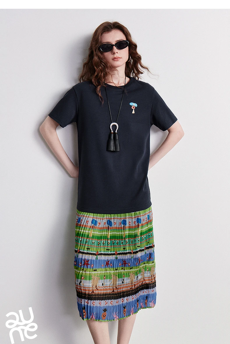 TOYOUTH Women Gong Zhang Zhang Collaboration Dress 2026 Summer New Quirky Vacation Artistic Patchwork T-Shirt Dress
