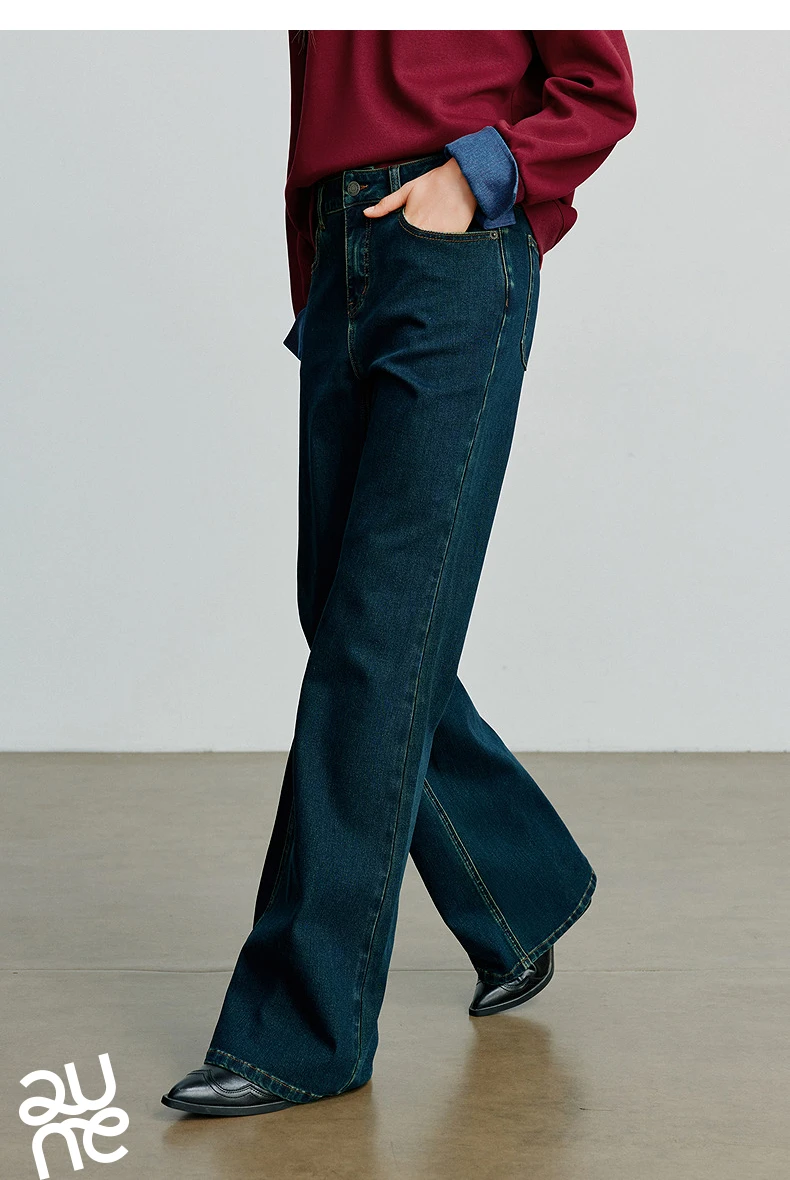 TOYOUTH Women Jeans 2025 Autumn NewAsymmetric Slim-Fit Slimming Stretch Bootcut Pants