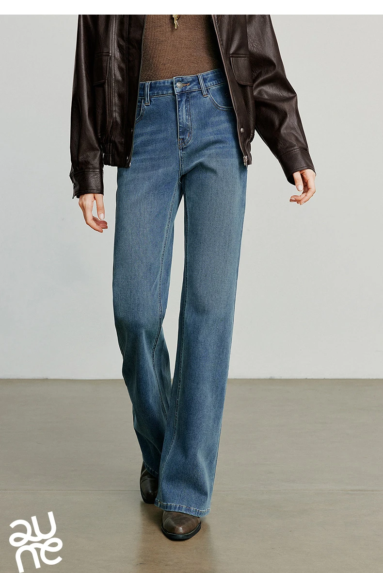 TOYOUTH Women Jeans 2025 Autumn NewAsymmetric Slim-Fit Slimming Stretch Bootcut Pants