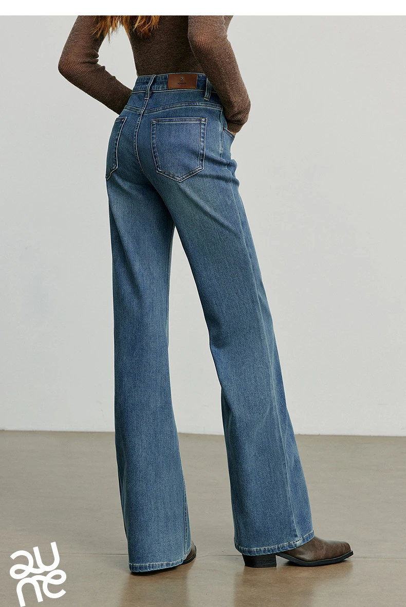 TOYOUTH Women Jeans 2025 Autumn NewAsymmetric Slim-Fit Slimming Stretch Bootcut Pants