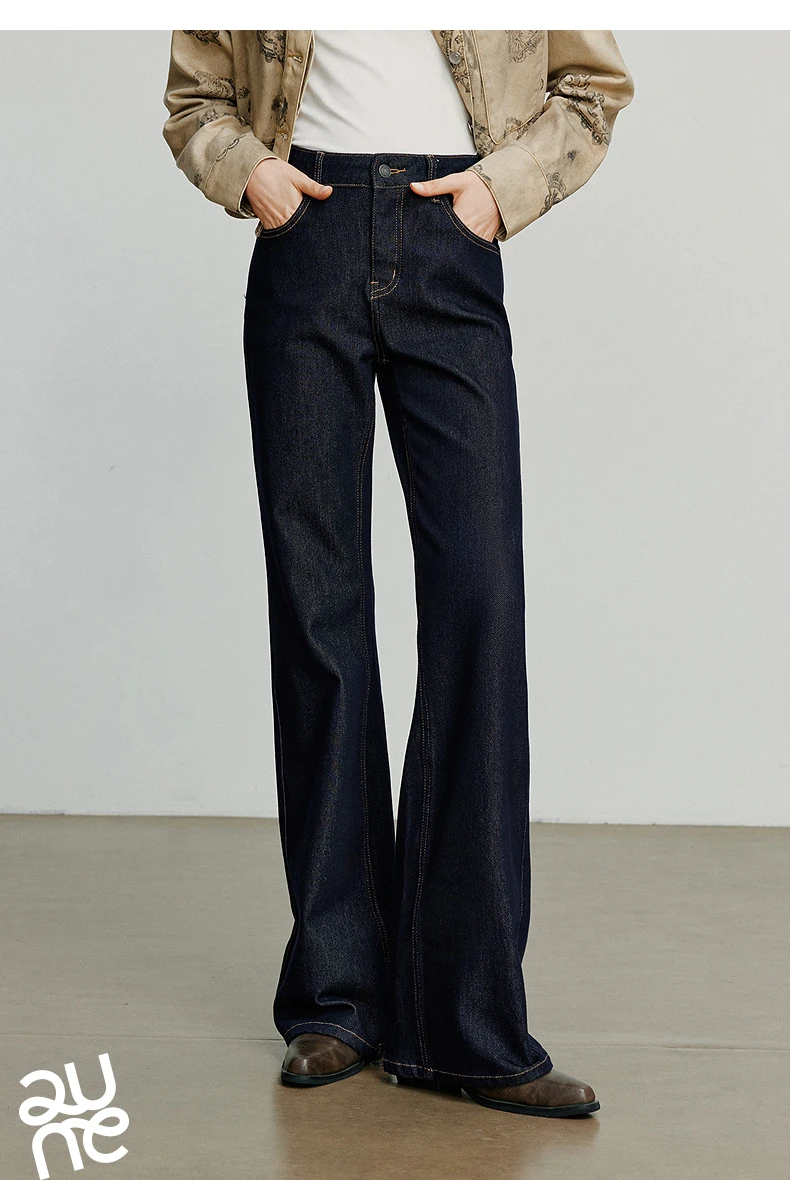 TOYOUTH Women Jeans 2025 Autumn NewAsymmetric Slim-Fit Slimming Stretch Bootcut Pants