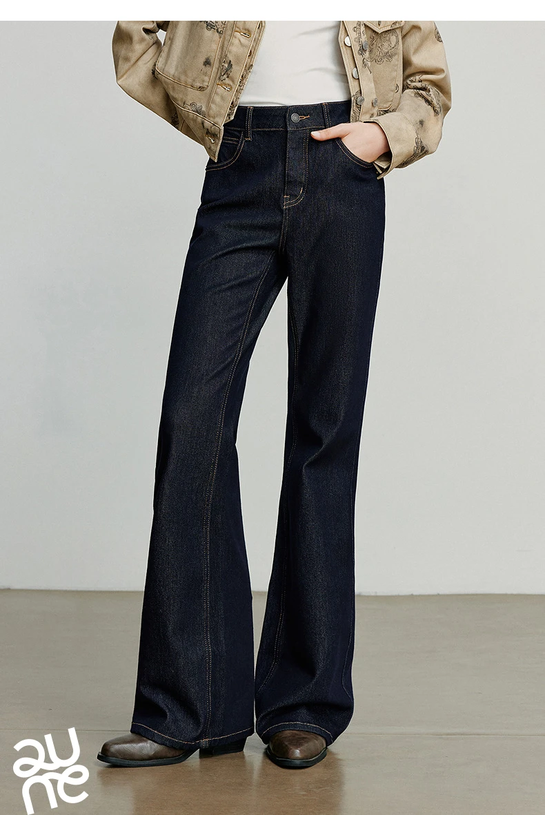 TOYOUTH Women Jeans 2025 Autumn NewAsymmetric Slim-Fit Slimming Stretch Bootcut Pants