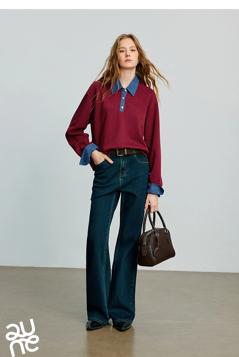TOYOUTH Women Jeans 2025 Autumn NewAsymmetric Slim-Fit Slimming Stretch Bootcut Pants