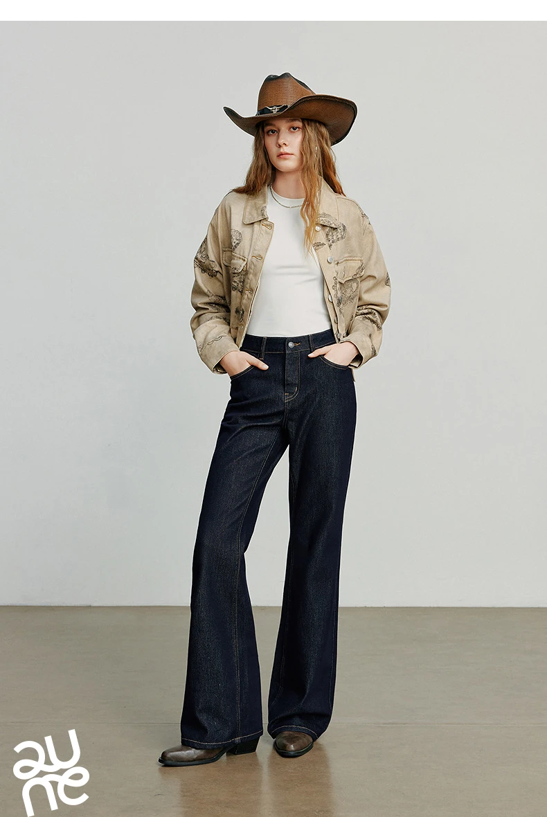 TOYOUTH Women Jeans 2025 Autumn NewAsymmetric Slim-Fit Slimming Stretch Bootcut Pants