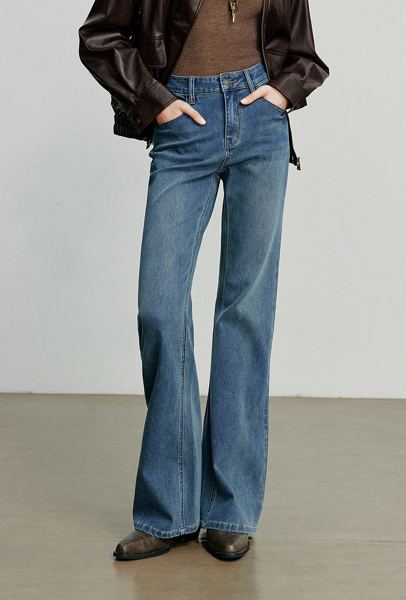 TOYOUTH Women Jeans 2025 Autumn NewAsymmetric Slim-Fit Slimming Stretch Bootcut Pants