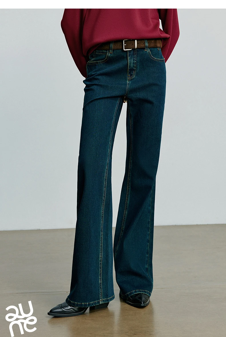 TOYOUTH Women Jeans 2025 Autumn NewAsymmetric Slim-Fit Slimming Stretch Bootcut Pants