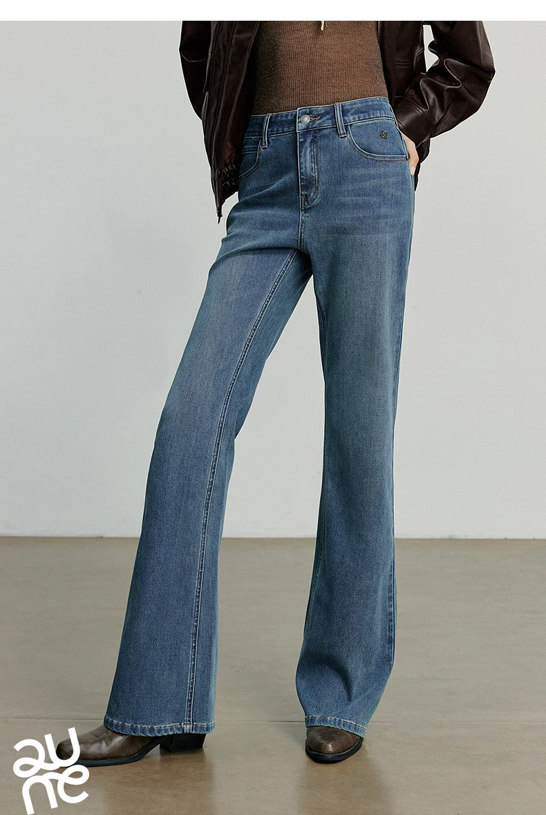 TOYOUTH Women Jeans 2025 Autumn NewAsymmetric Slim-Fit Slimming Stretch Bootcut Pants