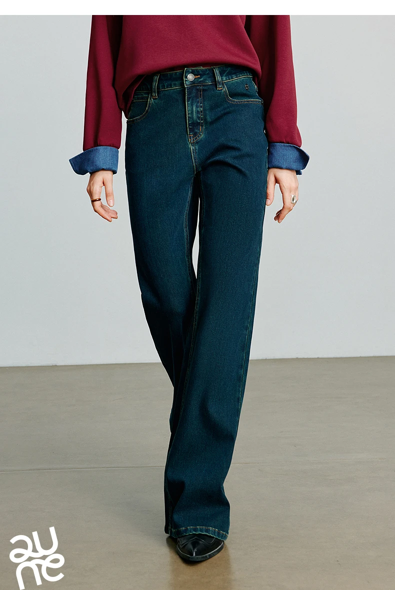 TOYOUTH Women Jeans 2025 Autumn NewAsymmetric Slim-Fit Slimming Stretch Bootcut Pants
