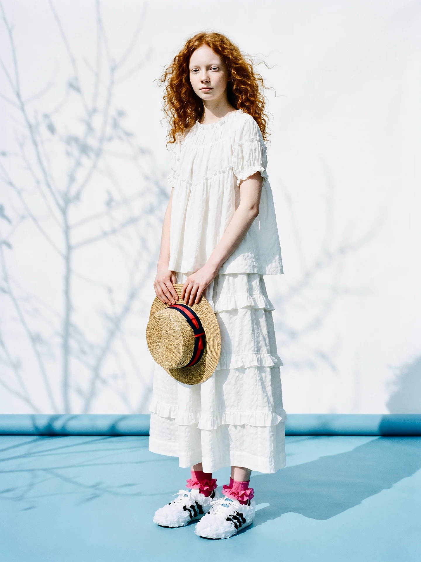 imakokoni original summer white bubble shirt for women's artistic three-dimensional texture pleated round neck shirt 265533