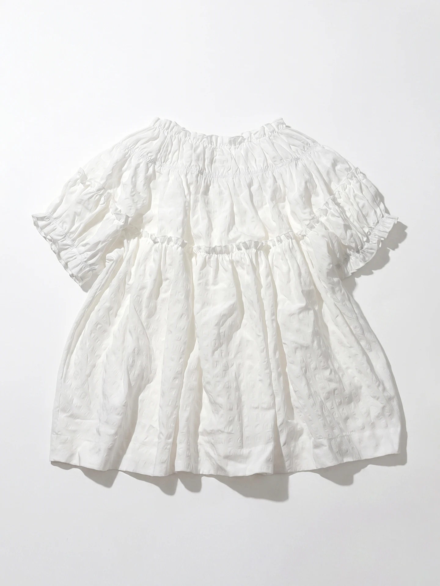 imakokoni original summer white bubble shirt for women's artistic three-dimensional texture pleated round neck shirt 265533