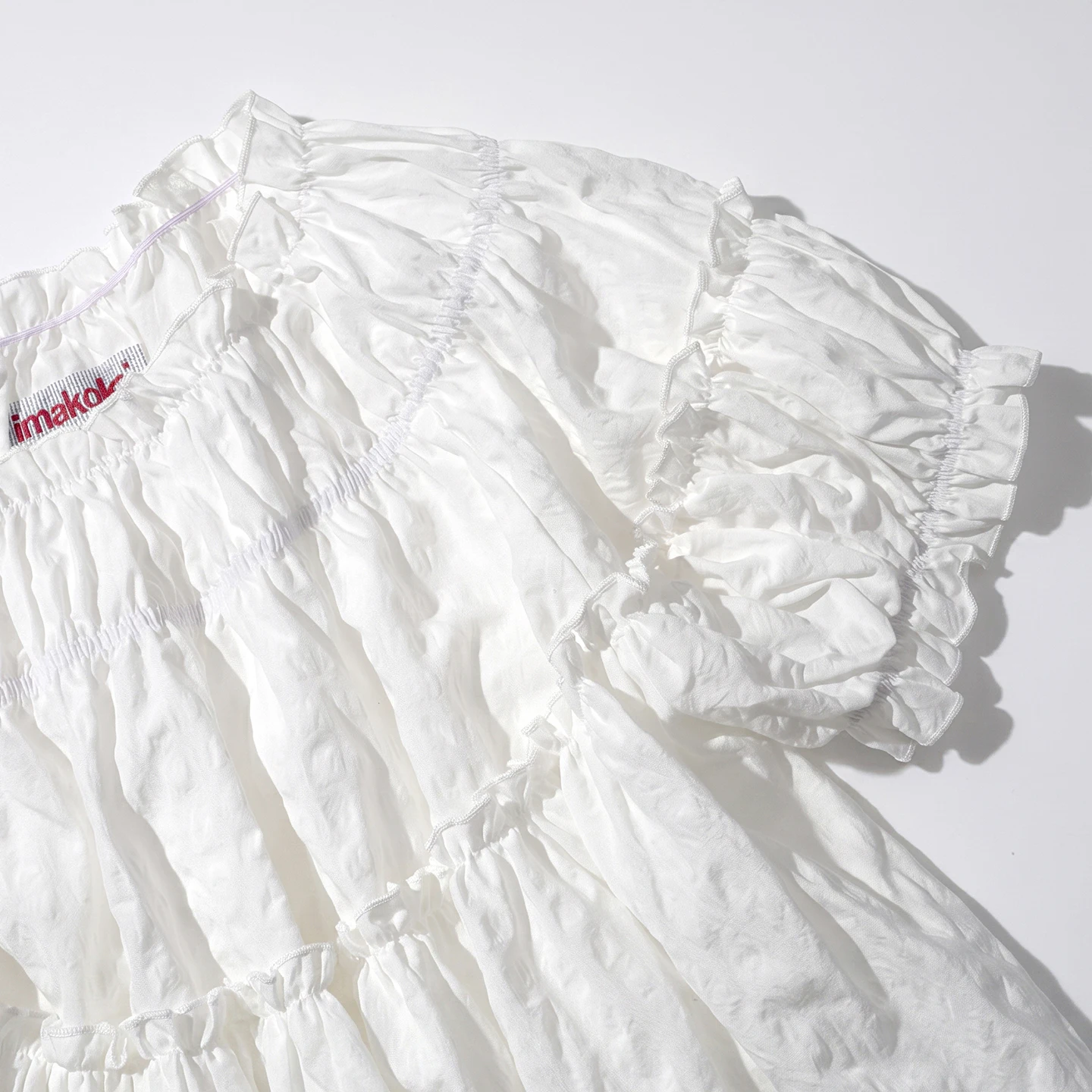imakokoni original summer white bubble shirt for women's artistic three-dimensional texture pleated round neck shirt 265533