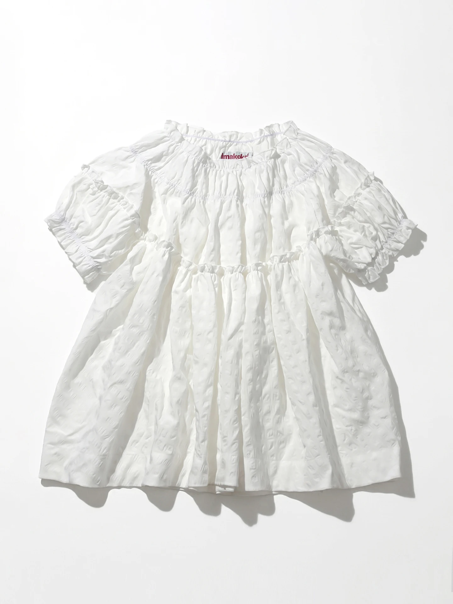 imakokoni original summer white bubble shirt for women's artistic three-dimensional texture pleated round neck shirt 265533