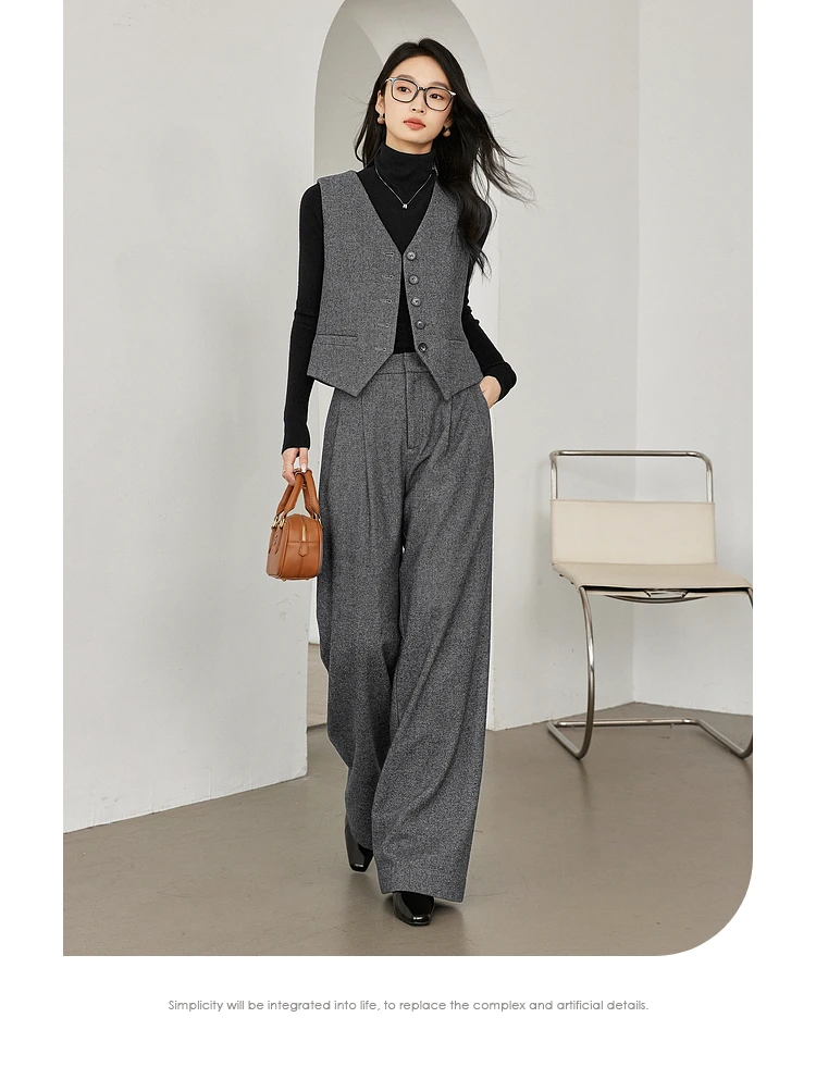 VIMLY Women's Simple 2026 Spring Business Blazer Versatile Suit V-Neck Short Jackets+Vest+Pants Commuter Elegant Pants 3pcs Set