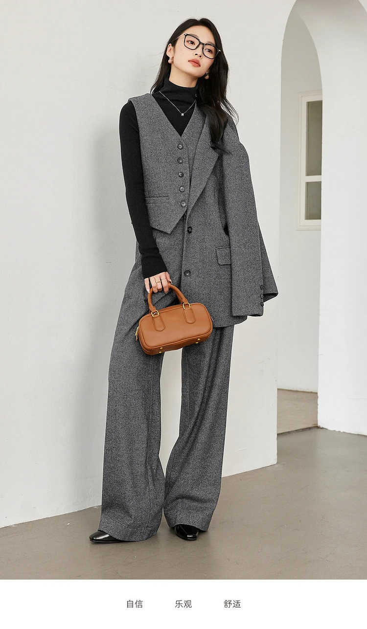 VIMLY Women's Simple 2026 Spring Business Blazer Versatile Suit V-Neck Short Jackets+Vest+Pants Commuter Elegant Pants 3pcs Set