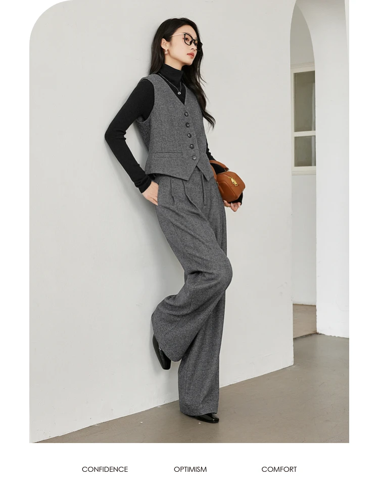 VIMLY Women's Simple 2026 Spring Business Blazer Versatile Suit V-Neck Short Jackets+Vest+Pants Commuter Elegant Pants 3pcs Set