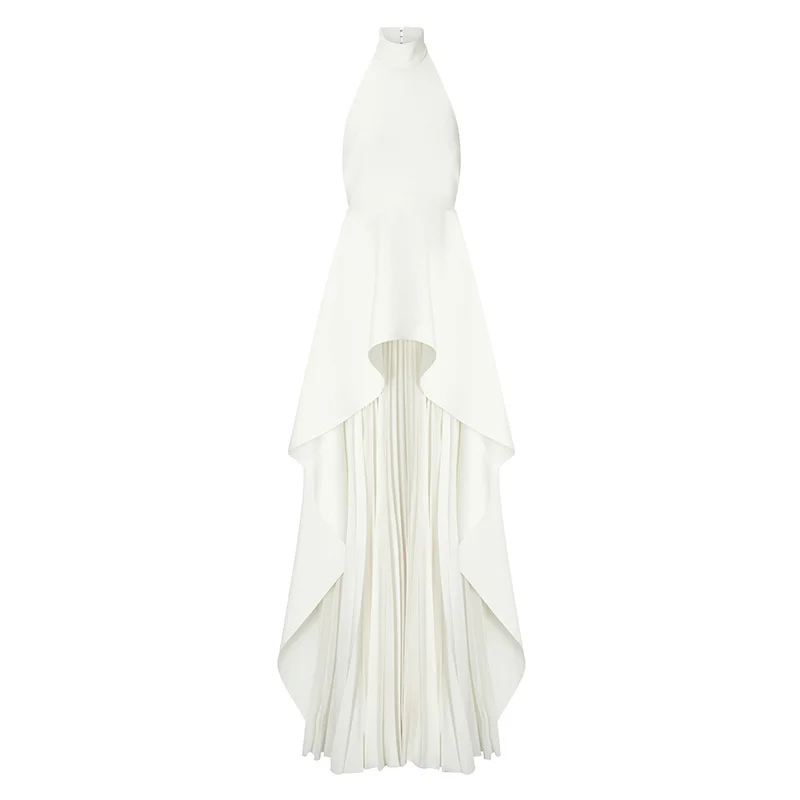 TWOTWINSTYLE Sexy Two Piece Set Women Halter Sleeveless Open Back Top High Waist Pleated Maxi Skirt Slim Women's Suit Summer New