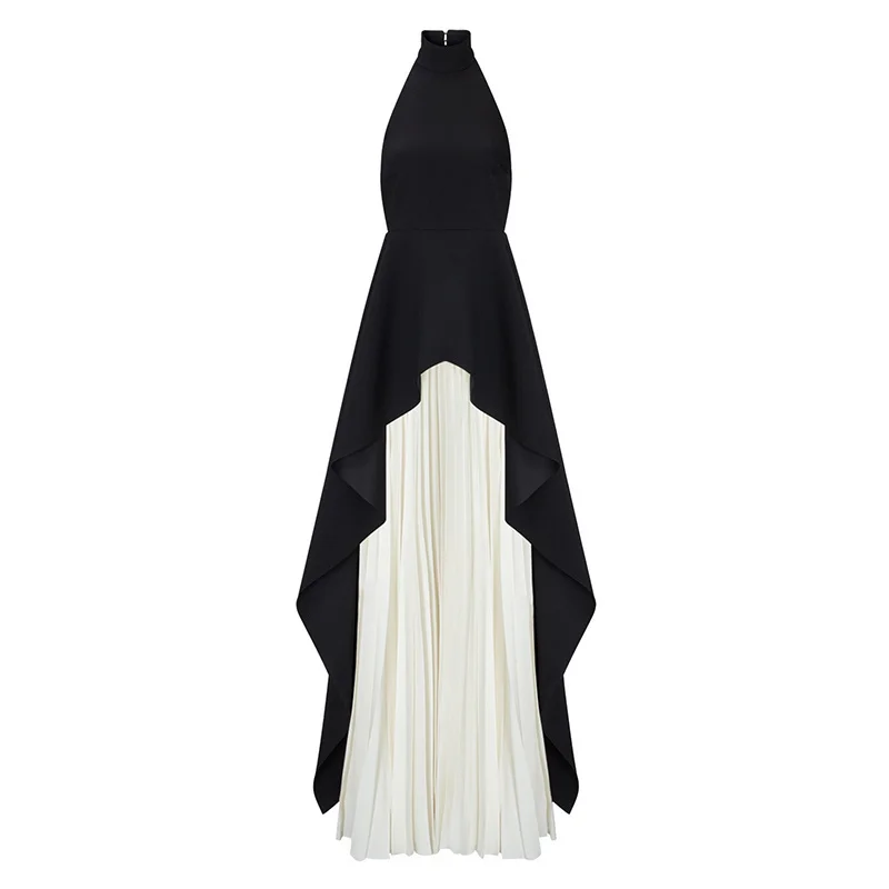 TWOTWINSTYLE Sexy Two Piece Set Women Halter Sleeveless Open Back Top High Waist Pleated Maxi Skirt Slim Women's Suit Summer New