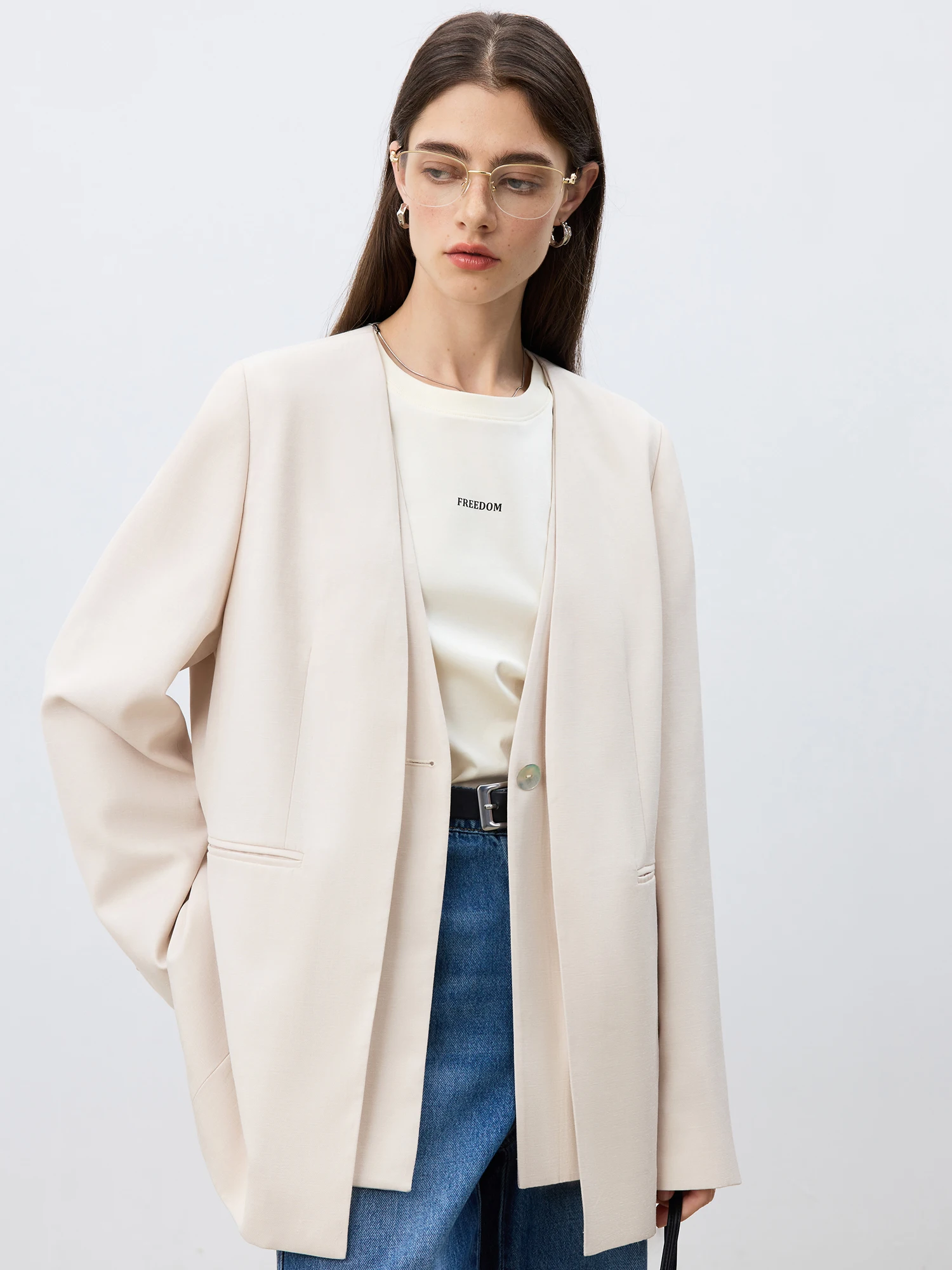 ZIQIAO Petite Size Linen Double Placket Fashion Suit Jacket for Women 2025 Spring New Design Modern Blazer 25ZQ91144